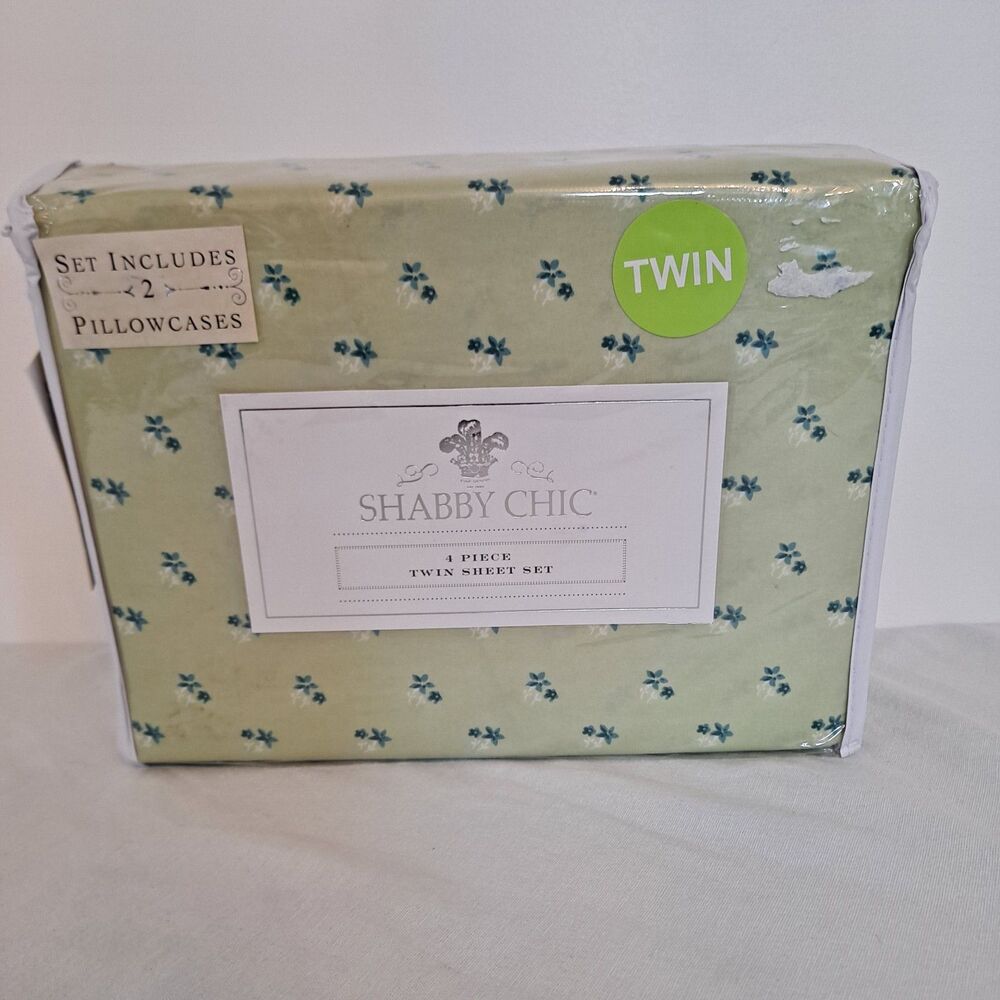 Shabby Chic Rachel Ashwell 4 piece TWIN Sheet Set Green Floral